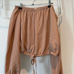 Aritzia nude coloured off shoulder cropped top